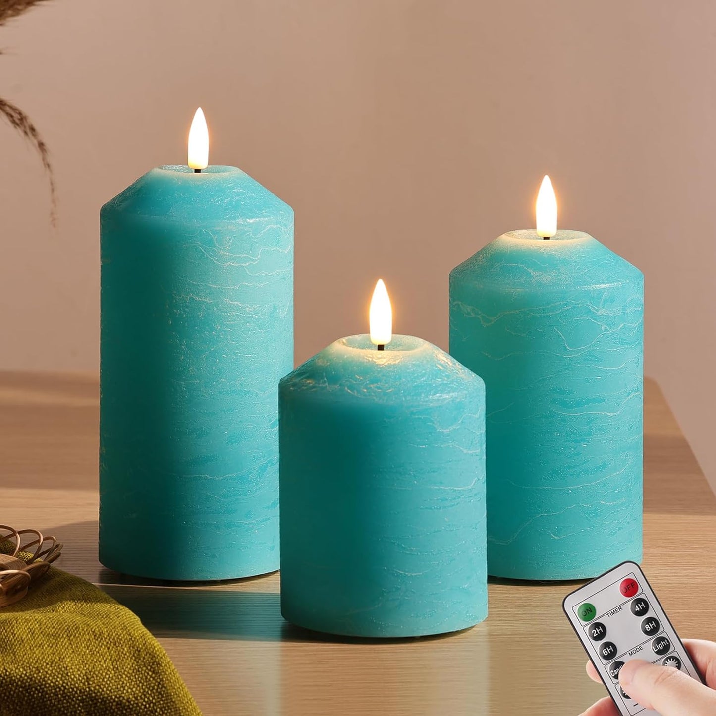 Eywamage White Flameless Pillar Candles with Remote, Flickering LED Candles Battery Powered Real Wax Set of 3