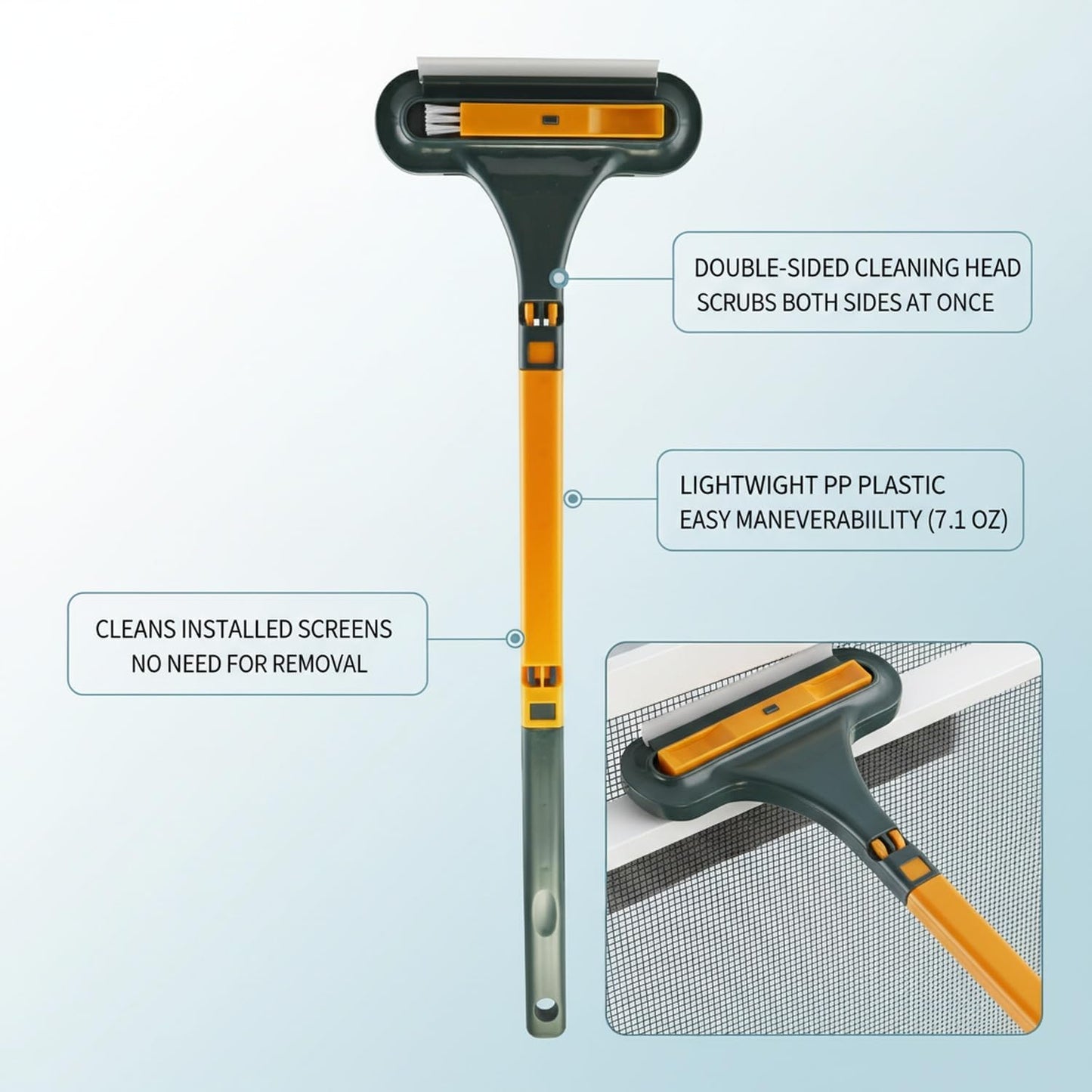 Double-Sided Window Screen Cleaner Brush, Cleaning Tool for Screens, Durable PP Frame, Green & Blue Options