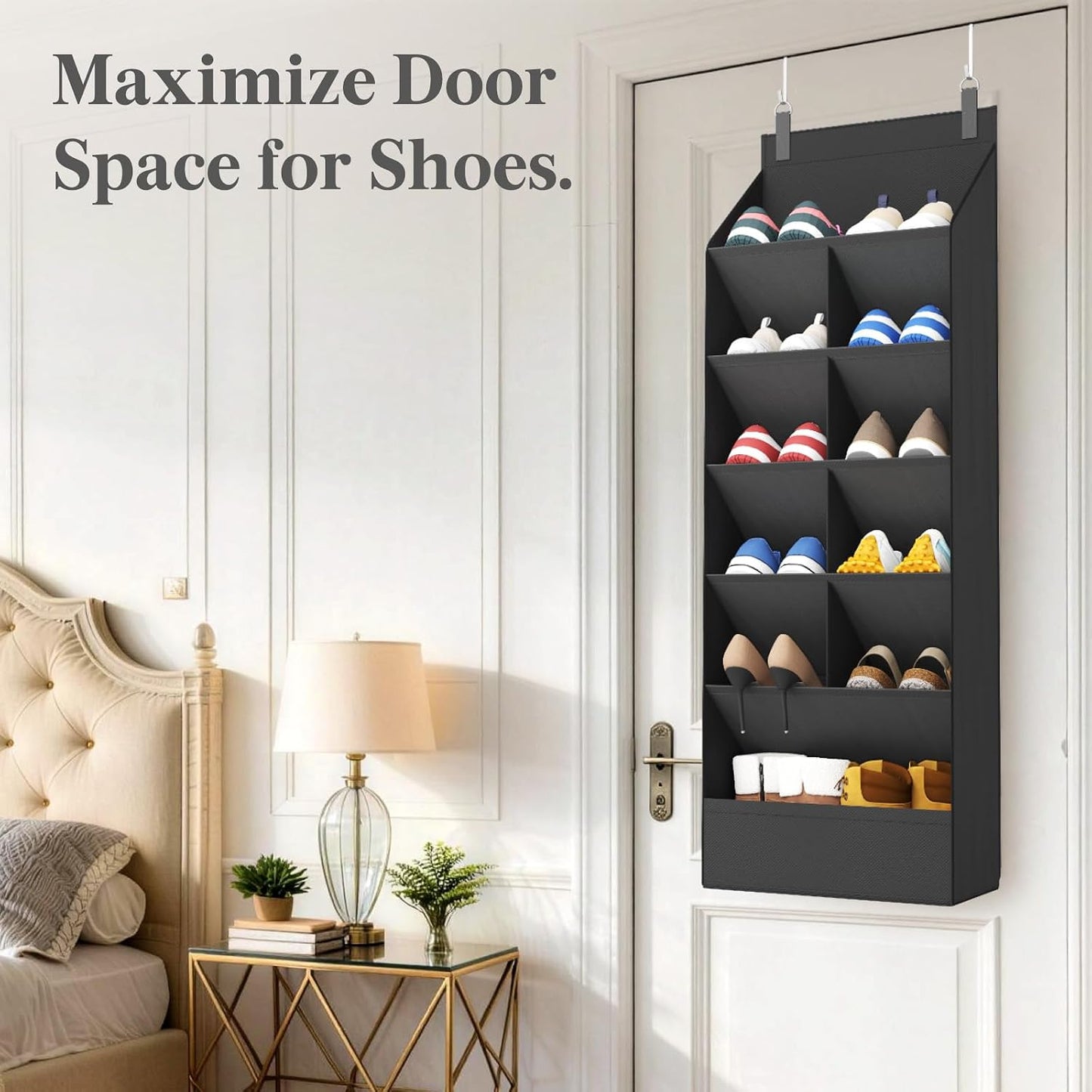 Lifewit 6 Tier Over the Door Shoe Organizer with 11 Large Deep Pockets, Fabric Hanging Shoes Shelf for Closet, Dorm Storage, Fit Up to 12 Pair Shoe Rack Holder for Sneakers, Boots, Gray