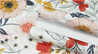 HAOKHOME Boho Peel and Stick Wallpaper Floral Wall Paper Removable for Bedroom Navy/Pink/Orange Contact Paper 17.7in x 9.8ft