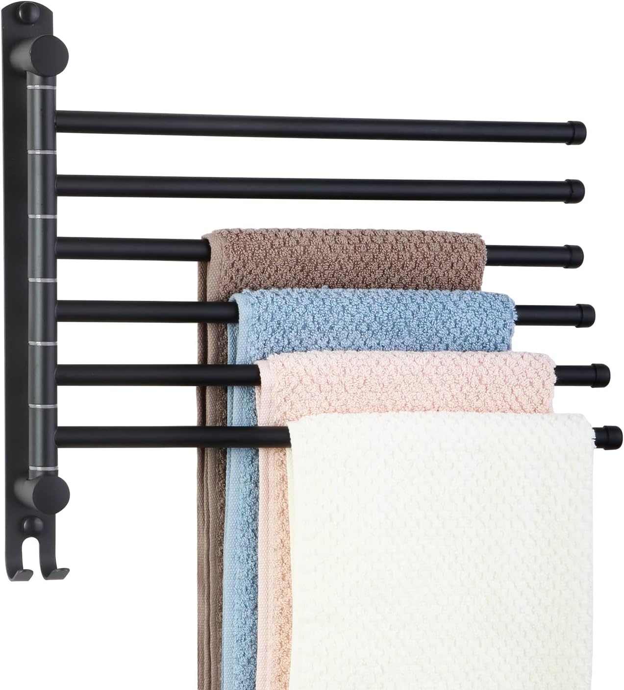 Towel Rack Wall Mounted JSVER Bathroom Towel Rack, Space Saving Towel Holder, 13.4 Inches Swivel SUS304 Stainless Steel Towel Bar, 180° Rotation 6 Arms Towel Racks for Bathroom