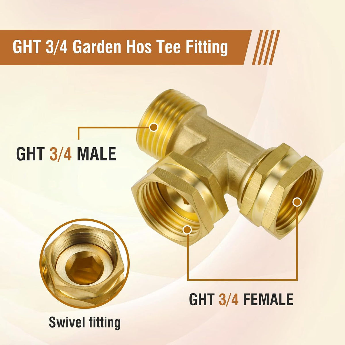 GHT 3/4 Hose Splitter 2 Way, Brass Hose Y for Outdoor Spigot | for garden hoses, sprinklers, drip irrigation and patios, good sealing performance, sturdy, leakproof, full flow port