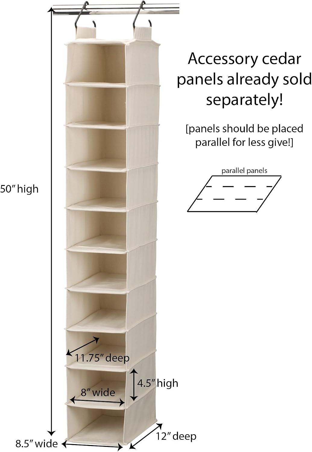 Household Essentials Cedarline 6‑Shelf Hanging Closet Organizer in Heavy‑Duty Cotton Canvas, Cream