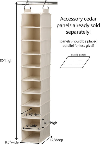 Household Essentials Cedarline 6‑Shelf Hanging Closet Organizer in Heavy‑Duty Cotton Canvas, Cream