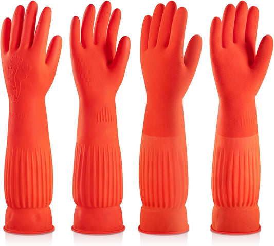 ThxToms Dishwashing Gloves, 2 Pairs Fleece Lined Rubber Dish Gloves for Washing Dishes, Waterproof Reusable Kitchen Cleaning, Long Cuff Anti Slip,Large