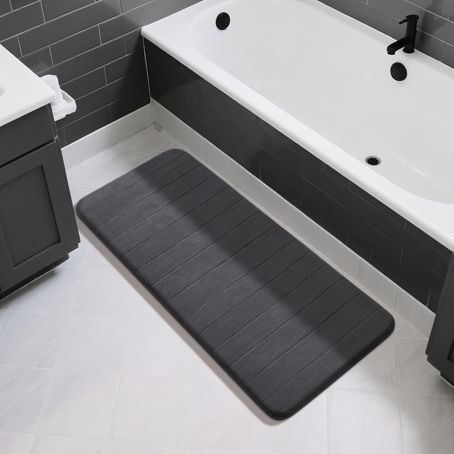 Yimobra Memory Foam Bath Mat, Super Soft Absorbent Bathroom Rug Non Slip, Quick Dry, Machine Washable Floor Carpet for Tub Shower, Home Decor Accessories, 24x17, Grey