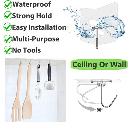 Heavy Duty Adhesive Wall Hooks, 33 lb, 3 Pack, Stainless Steel | 304 stainless steel waterproof hooks with strong adhesive Great for glass, tile, kitchens, bathrooms and towels