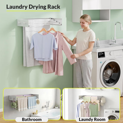 Wall Mounted Drying Rack, 23.6" Retractable Clothes Drying Rack, Heavy Duty 60LB Capacity with 4 Stainless Steel Rods, Foldable Laundry Rack for Indoor Laundry Room, Balcony & Bathroom