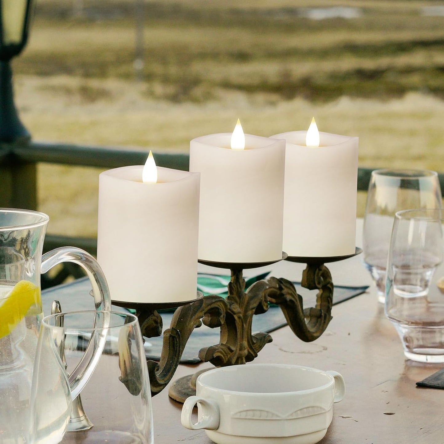 3x4 Flickering Flameless Candles Set of 3,Real Wax Pillar LED Candles,with Timer,4 inch Flameless Candles with Remote,for Party Wedding Holiday Home Decor,Ivory