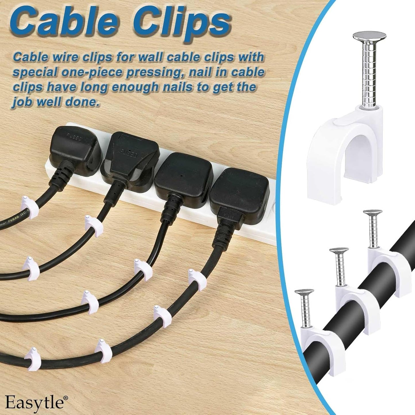 400 Pcs Cable Clips 4/6/8/10mm Nail in Cable Clips with Steel Ethernet Cable Clips Cable Wire Clips Cable Tacks Cable Nails Speaker Wire Clips Coaxial Cable Staples RG6 RG59 CAT6 RJ45 Wire Wall Clips