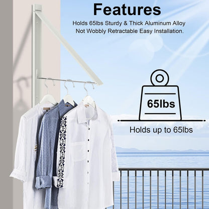 No Drill Wall Mounted Drying Rack 65 lb Aluminum, White | Wall rack folds flat to 0.39 inch. Holds 8-11 shirts. Pearl white finish for apartment, bathroom, RV, dorm.