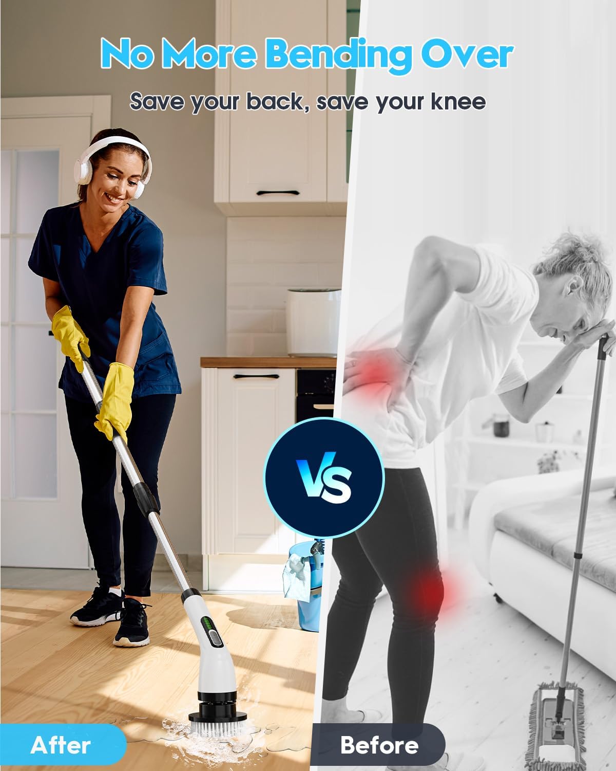 Highyes Electric Spin Scrubber for Cleaning Bathroom: Cordless Power Shower Scrubber - Electric Cleaning Brush for Tile Tub