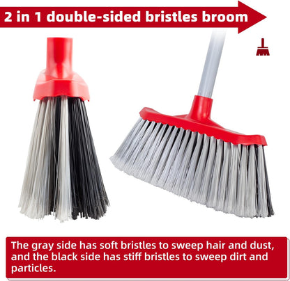 SDSM Indoor Outdoor Broom, Unique Double-Sided Bristles Long Handle Heavy Duty Broom Perfect for Home and Courtyard Garage Lobby Mall Market Floor Home Kitchen Room Office Pet Hair Rubbish 51 Inch