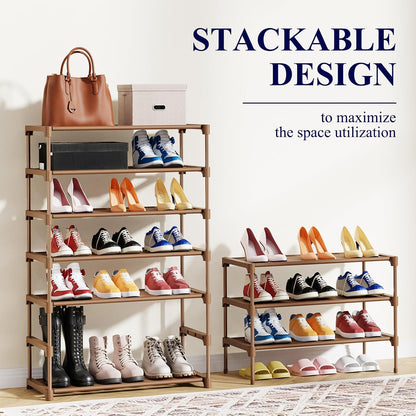 Kitsure Shoe Rack - Non-Woven Shoe Rack Shelf, Shoe Organizer for Closet, Entryway, Garage & Corridor, Stackable Shoe Shelves, 27.5" Wide - 3 Tier, Black