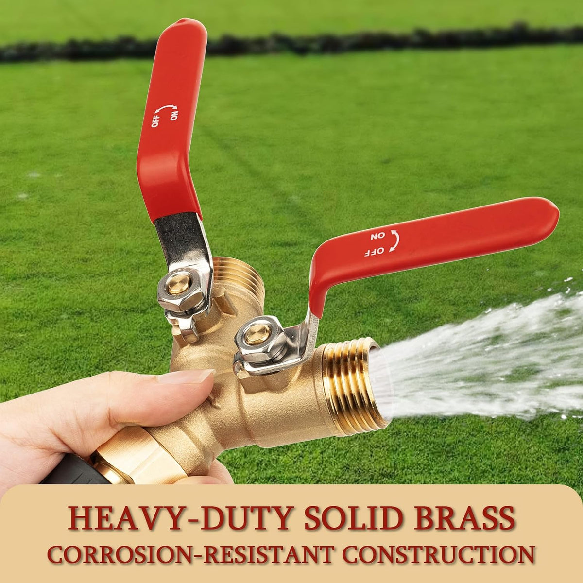 Garden Water Hose Splitter - RV Water Splitter 2 Way Heavy Duty Brass Spigot Hose Splitter - Outdoor Y Hose Bib 2 Valves with 2 Extra Rubber Washers for 3/4" Hose Connector (Blue)