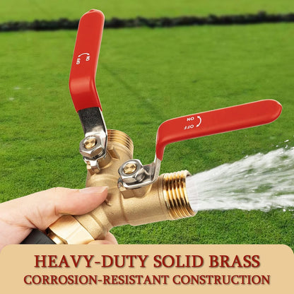 Garden Water Hose Splitter - RV Water Splitter 2 Way Heavy Duty Brass Spigot Hose Splitter - Outdoor Y Hose Bib 2 Valves with 2 Extra Rubber Washers for 3/4" Hose Connector (Blue)