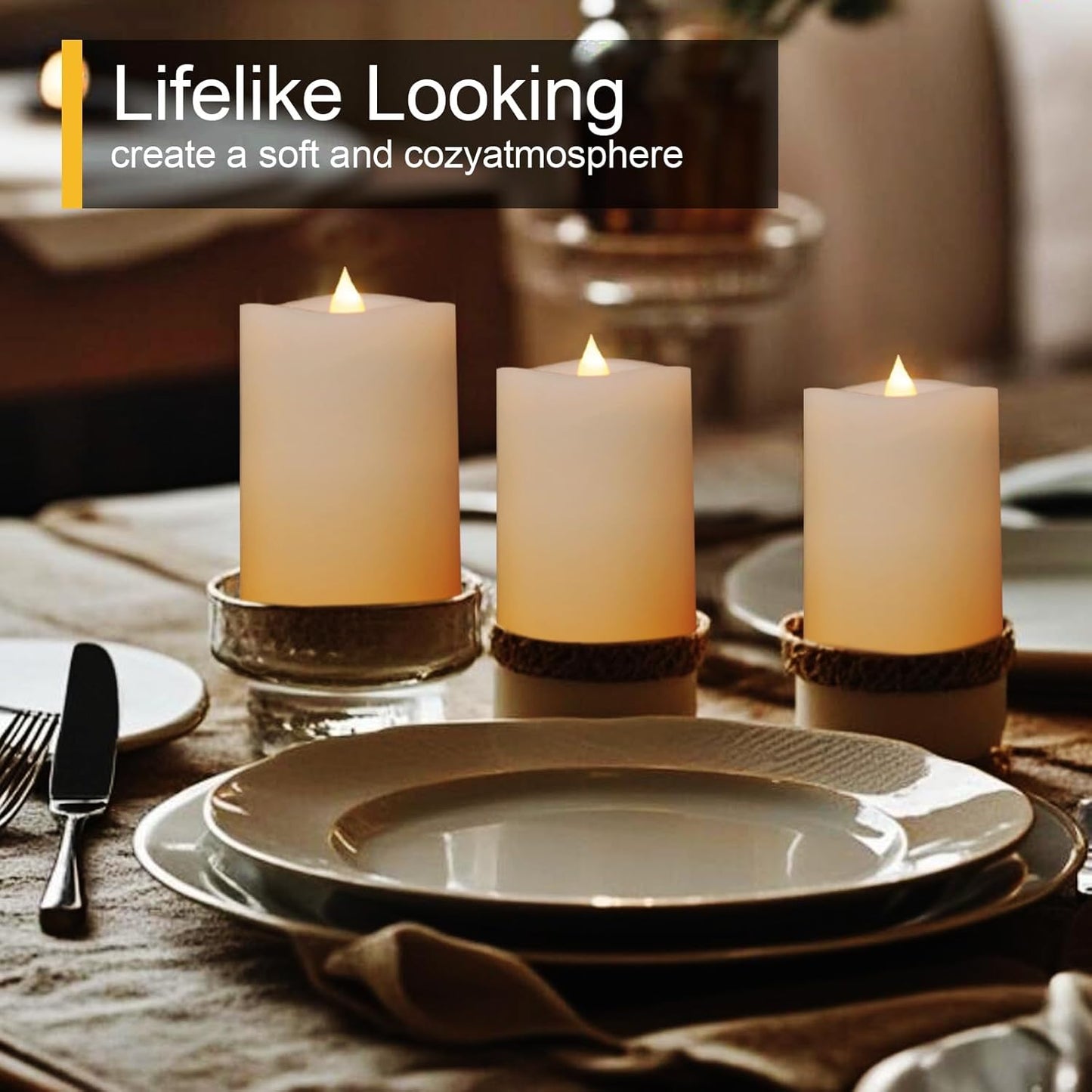 3x3 Flameless Candles with Remote Set of 2, 3 inch Battery Candles Flickering with Timer, LED Pillar Candle for Indoor/Outdoor, White