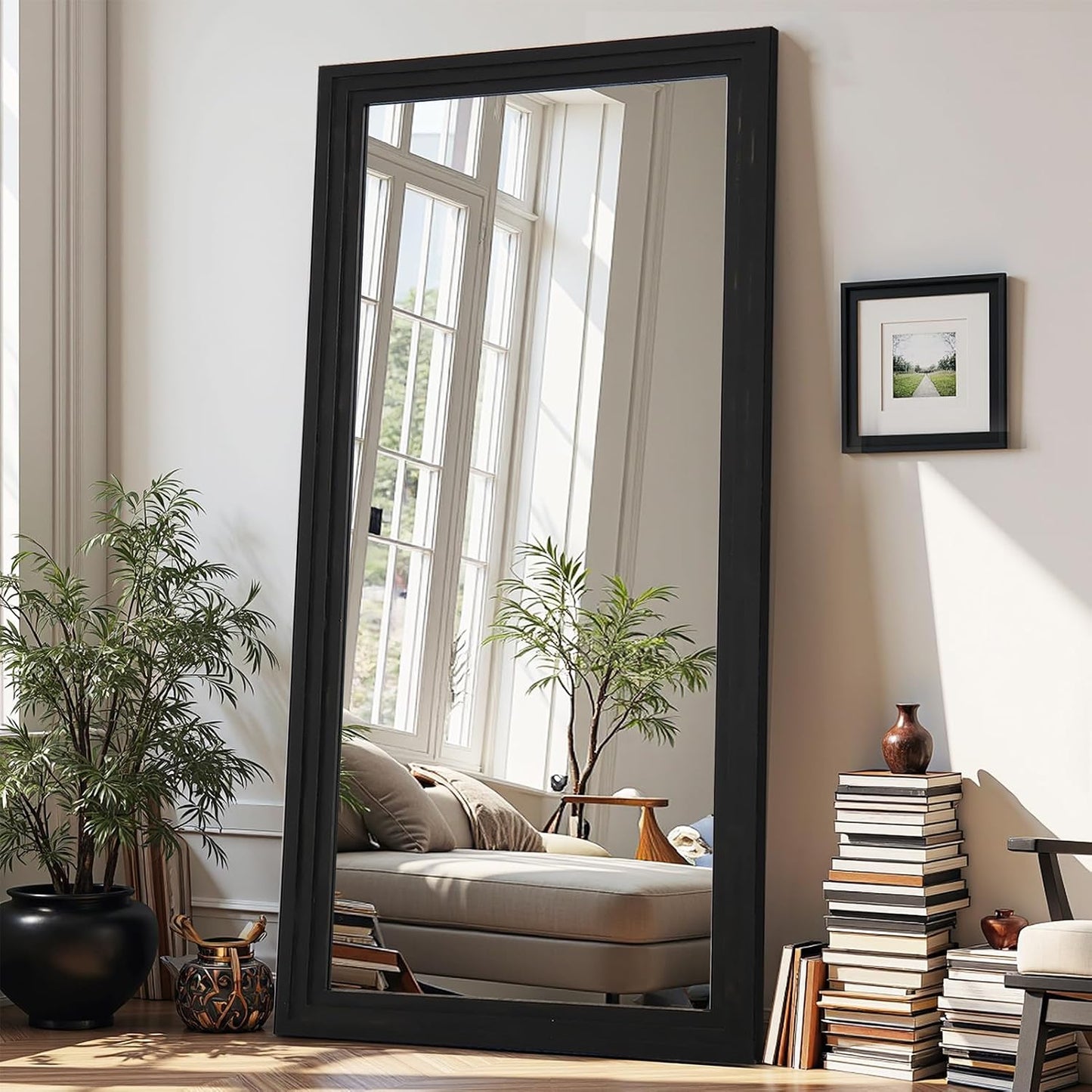 Antok Full Length Mirror with Solid Wood Frame, 71"×32" Wall Mounted Oversized Floor Mirror with Stand, Leaning Standing Hanging for Bedroom Living Room Entryway, Walnut, Arched Syle
