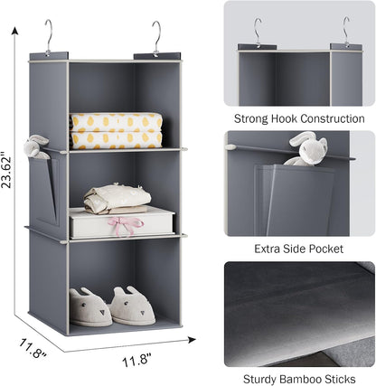 YOUDENOVA Hanging Closet Organizer, 4-Shelf Closet Hanging Storage Shelves, Grey