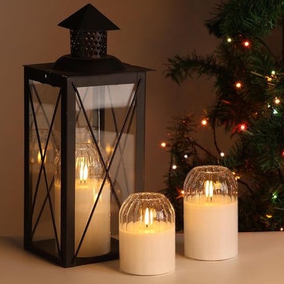 Grey Glass Flameless Pillar Candles with Remote, Flickering Battery LED Candles Table Decor Gift Set of 3