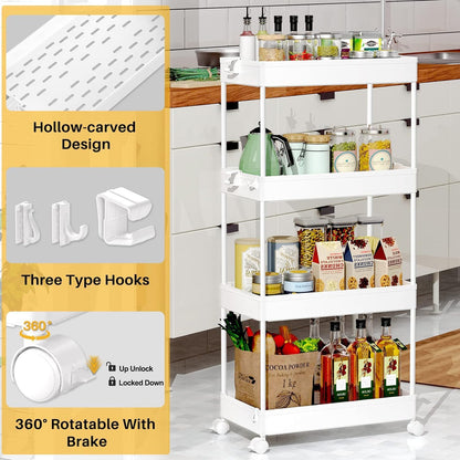 SPACEKEEPER 5-Tier Rolling Cart, Bathroom Storage Organizer Utility Cart, Mobile Shelving Unit Slide Out Shelves for Kitchen Living Room Laundry Room & Dressers, Black