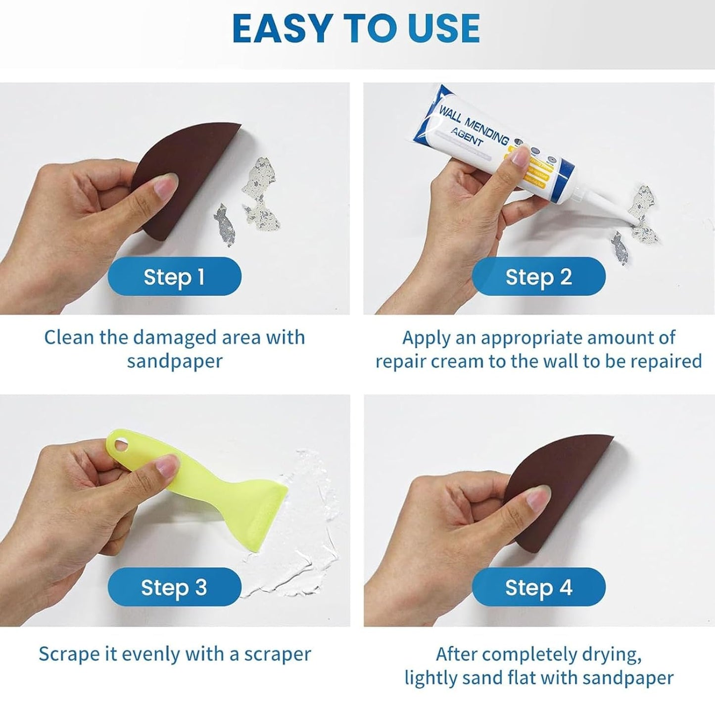 3 Pcs Drywall Repair Kit, Wall Mending Agent, Wall Patch Repair Kit with Scraper, Multi-Functional Drywall Patch Paste Repair Kit for DIY Home Fix