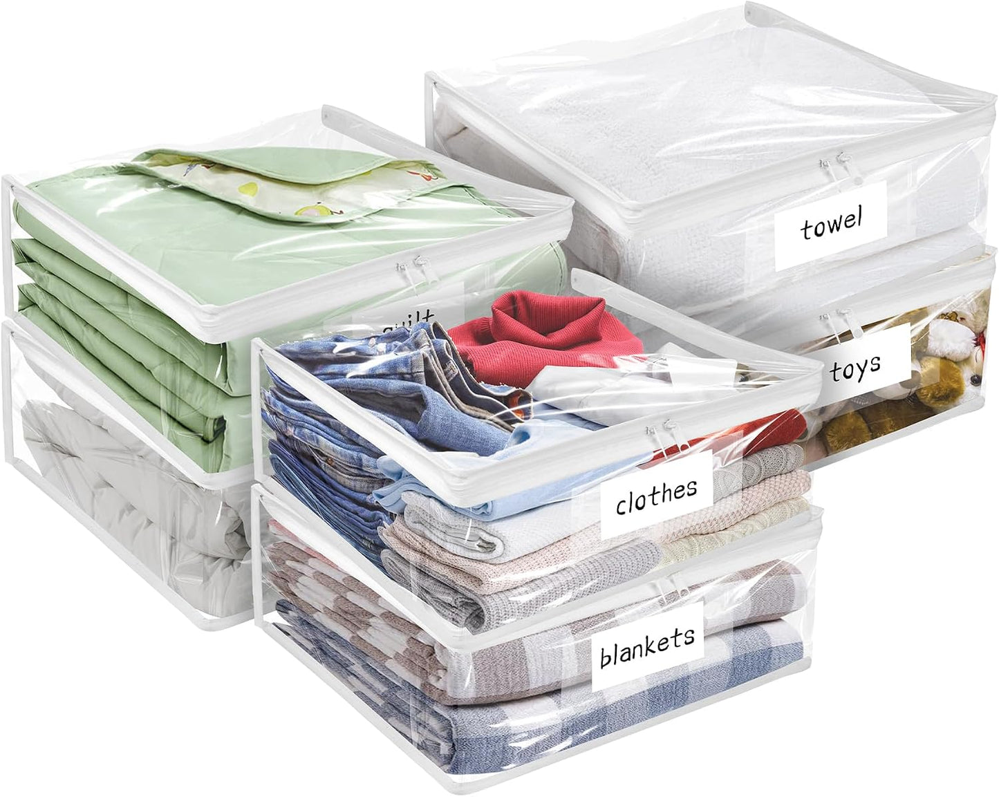 Plastic Storage Bags with Easy-Glide Zipper, Pack of 8, Durable Clear Vinyl Zippered Storage Bags for Clothes Sweaters Comforters Blankets Sheets Bedding (15.7 x 13.8 x 3.9 Inch, White)