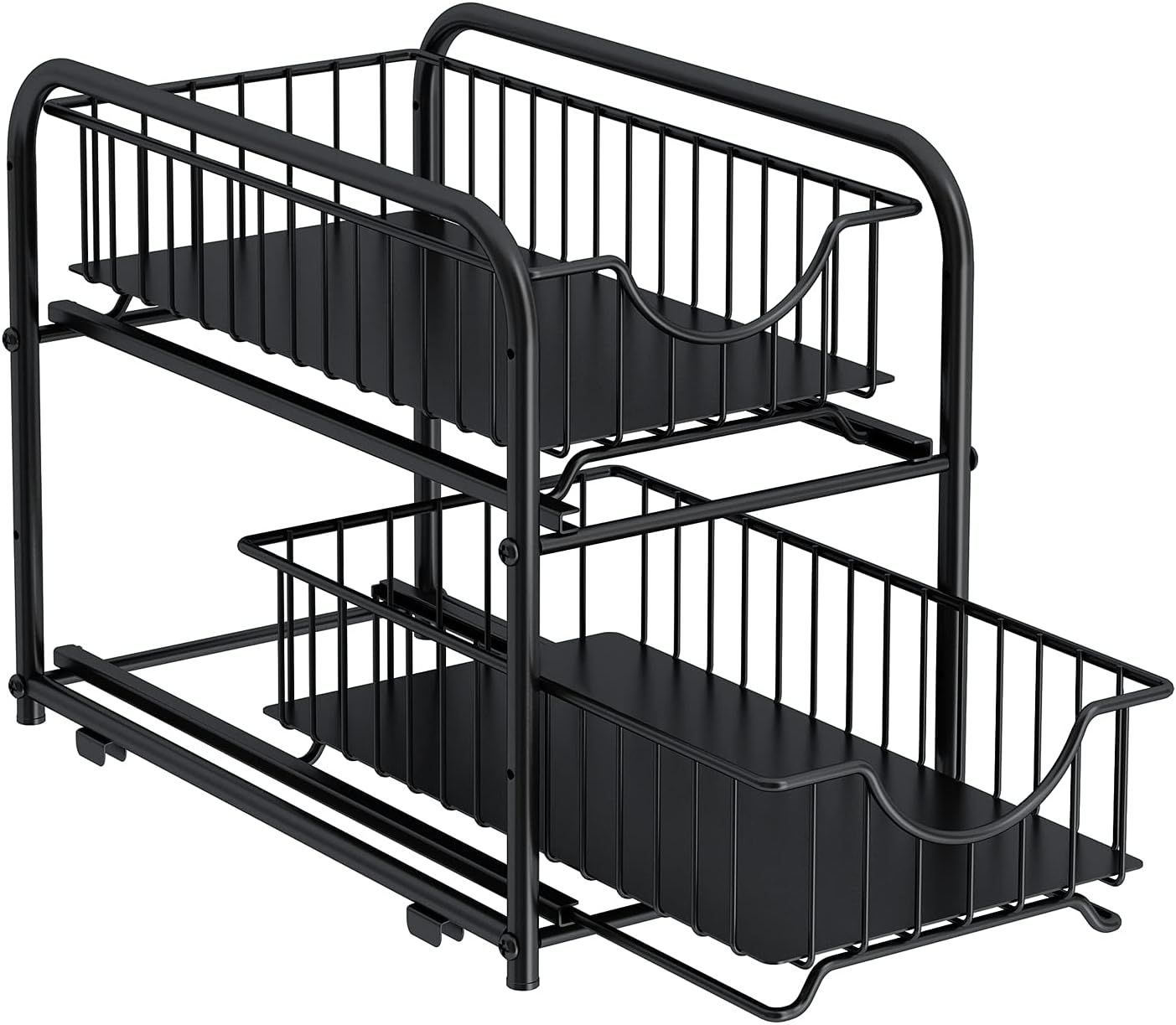 Pull-out Cabinet Organizer, Stackable 2-tier Under Sink Rack, with Sliding Storage Drawer for Pantry, and Desktop, for Bathroom, Kitchen, Office, Black