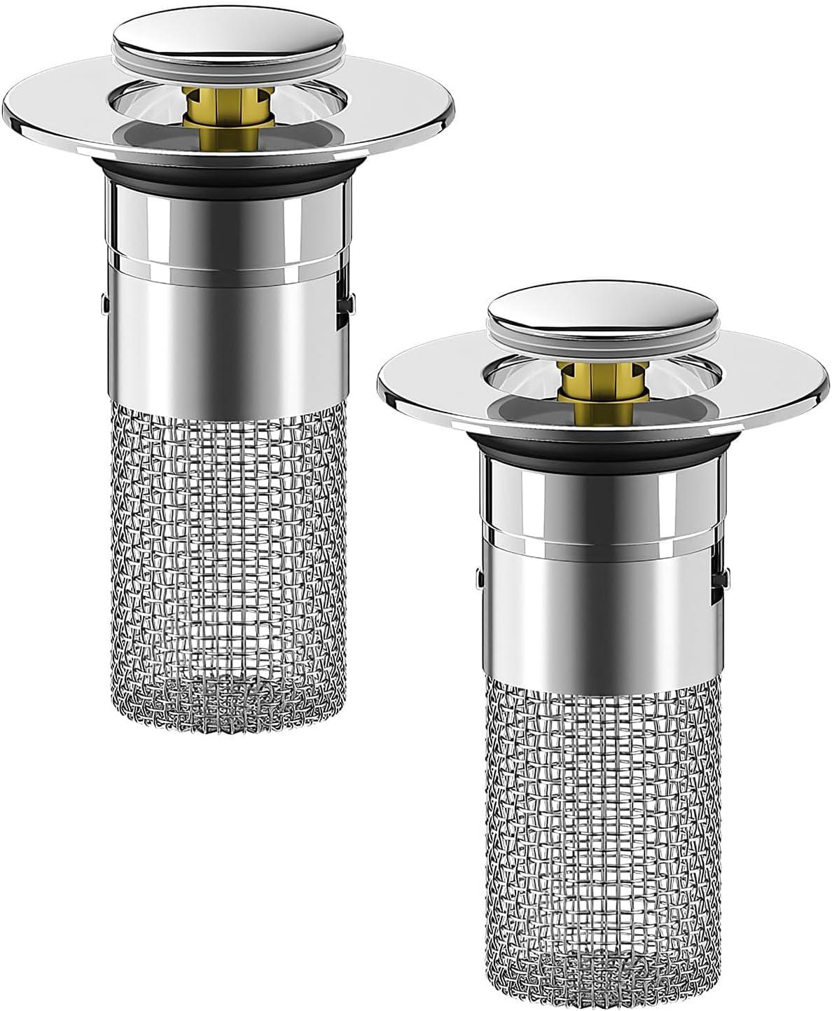 Bathroom Sink Stopper Hair Catcher, Pop Up Drain Plug with Strainer and Filter Basket, Universal Replacement Cover, 2 Pack
