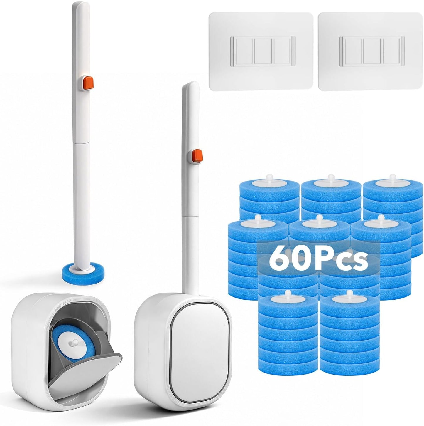 Disposable Toilet Brush & Wand Starter Kit, Wall-Mounted Auto-Closing Caddy with 30 Refills, Deep Cleaning System with Pre-Loaded Scrubber for Rust & Hard Water, Mess-Free Modern Design