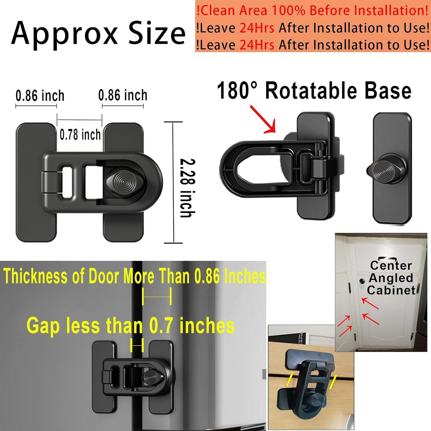 Fridge Lock for RV Camper Refrigerator, 180° Swivel 90 Degree Adhesive Childproof Latch No Drill, Baby Proofing Cabinet Freezer Oven Lock for Toddler Cat Dog, Safety Renter Friendly 2-Pack