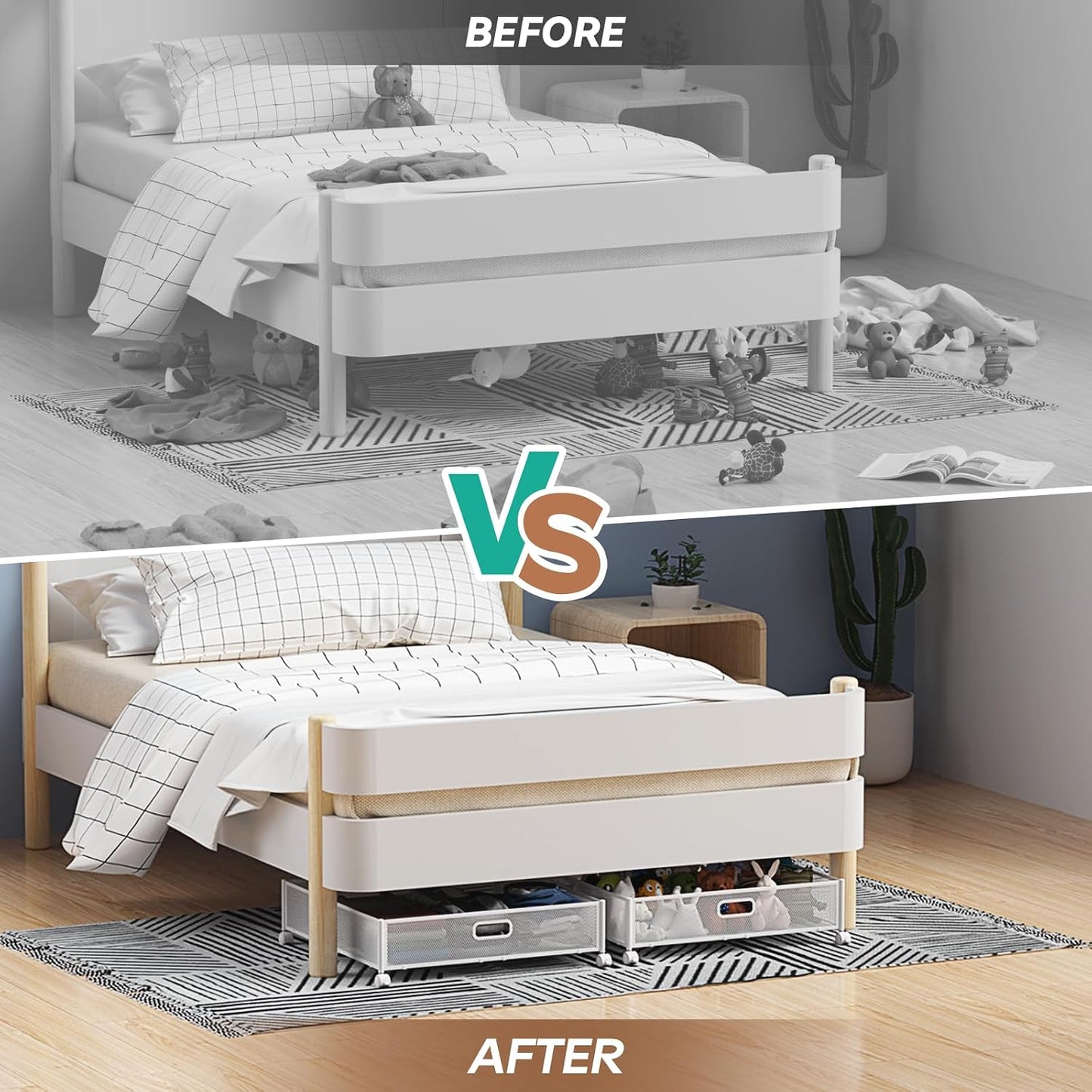 Under Bed Storage, Under the Bed Storage Containers with Wheels, Under Bed Shoe Storage Organizer Drawer for Bedroom Clothes Shoes Blankets -2Pack