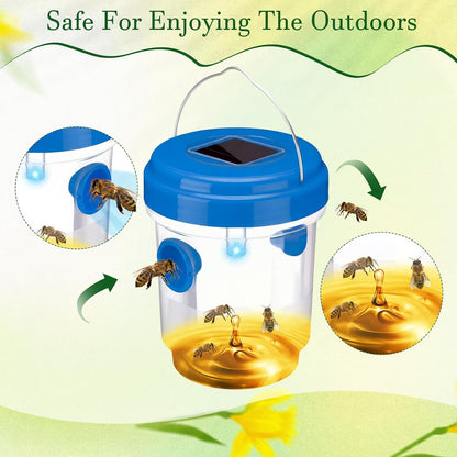 Wasp Trap Solar Powered Bee Trap Reusable Fly Traps Outdoor Hanging Wasp Killer with UV LED Light Flying Insects Bee Killer for Indoor Outside Patio Garden Home (6, Yellow)