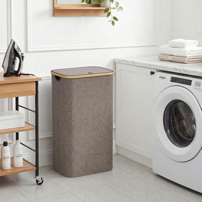 Lifewit 120L Laundry Basket with Lid, Clothes Hampers for Laundry with Bamboo Handles and 2 Removable Bag, Large Foldable Laundry Hamper for Bedroom, Bathroom, Dorm, Laundry Room, Beige