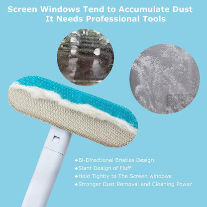4 in 1 Window Screen Cleaning Brush with Handle, Wet and Dry Window Cleaner with Squeege, Dog and Cat Hair Remover, Suitable for Furniture, Carpet, Clothes, Bedding, Window Screen