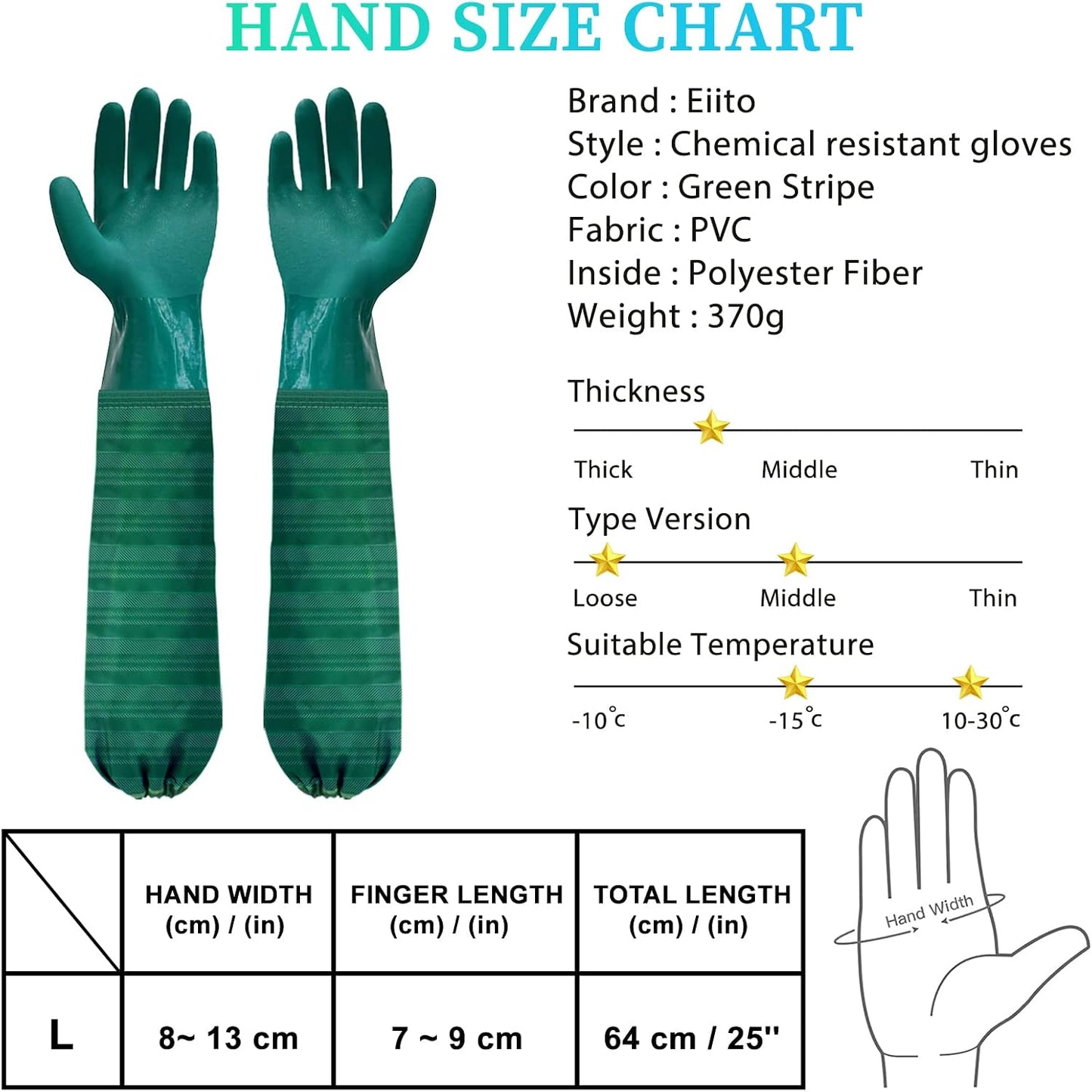 Eiito Extra-Long 26" Rubber Pond Gloves, Chemical Resistant PVC Reusable Heavy Duty Waterproof Cleaning Glove