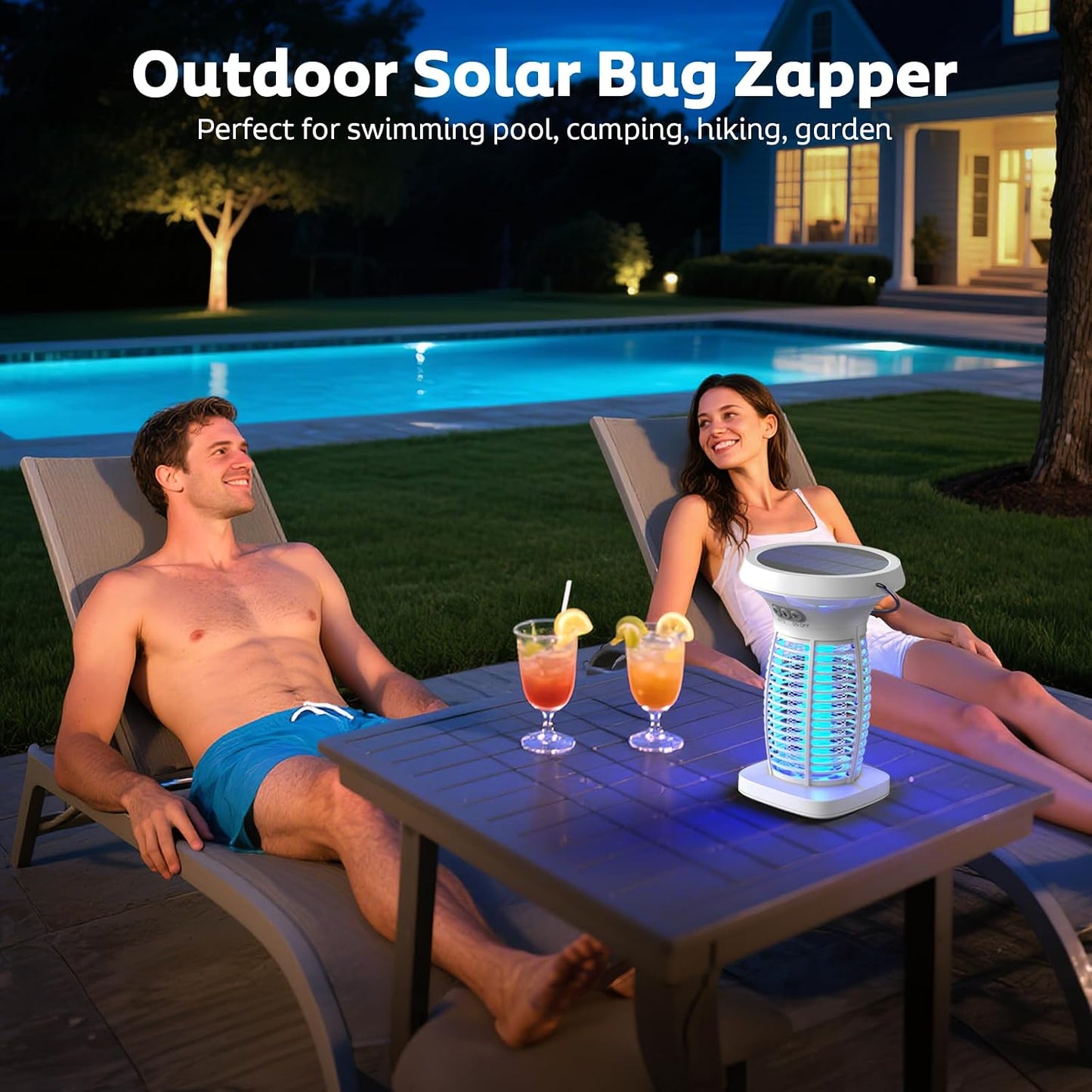 OnBeam Solar Bug Zapper Outdoor, 4200V Electric Mosquito Killer for Patio | Solar & USB-C Charging, IPX5 Waterproof, Auto Mode, SOS Light, Indoor Fly Trap for Home, Backyard, Garden, Camping