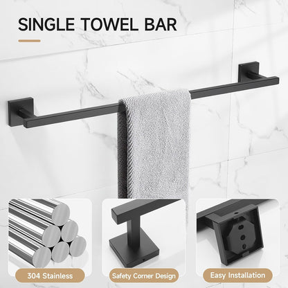 TQKAG Brushed Gold Bathroom Hardware Accessories Set 10 Pieces, 23.6" SUS304 Stainless Steel Towel Bar Set Wall Mounted Includes Single Towel Bar, Towel Ring, Toilet Paper Holder, Double Towel Hooks