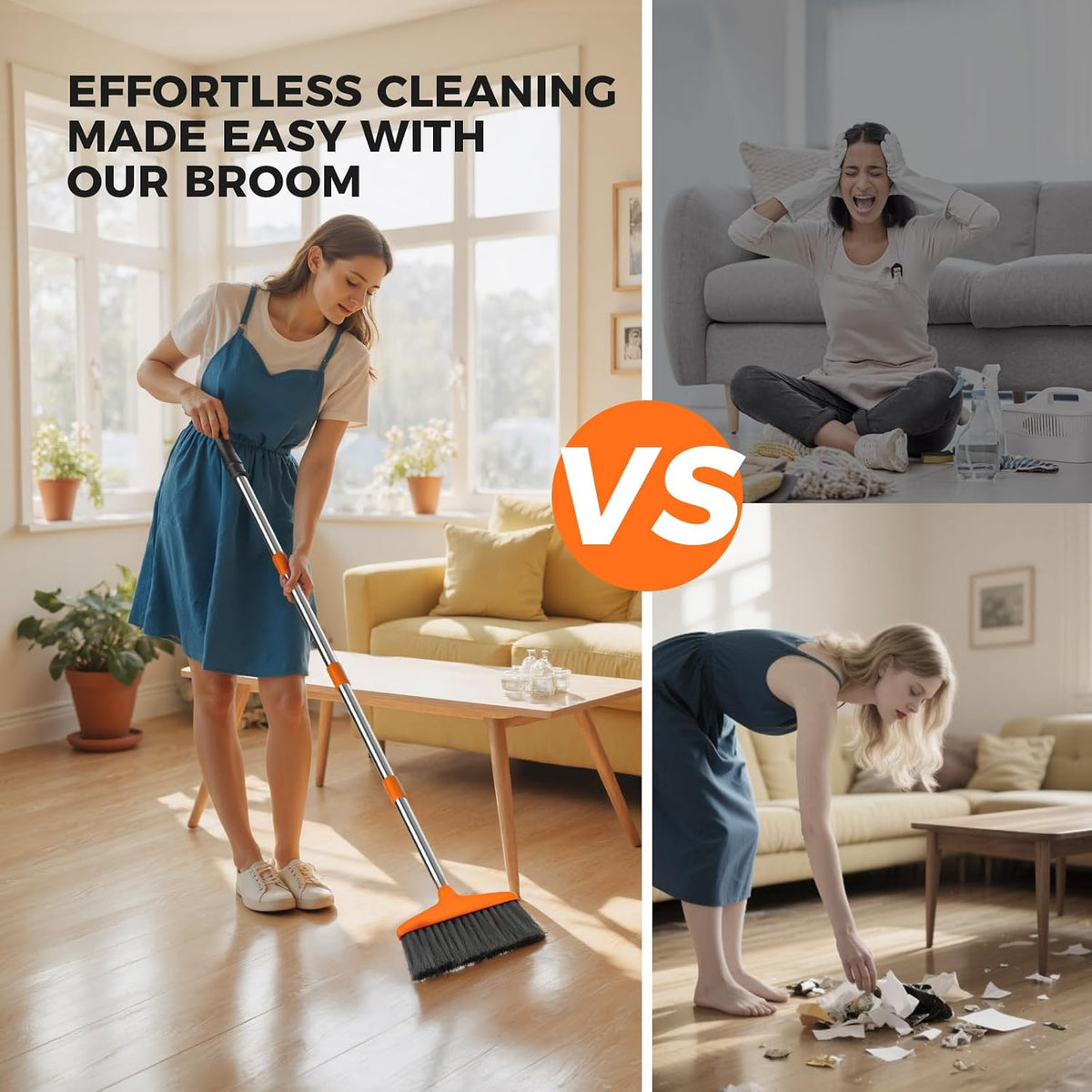 Handy Broom, Indoor/Outdoor Brooms, Duty Kitchen Broom, for Home Garage Kitchen Office Courtyard Lobby Patio Lawn Concrete (1, White)