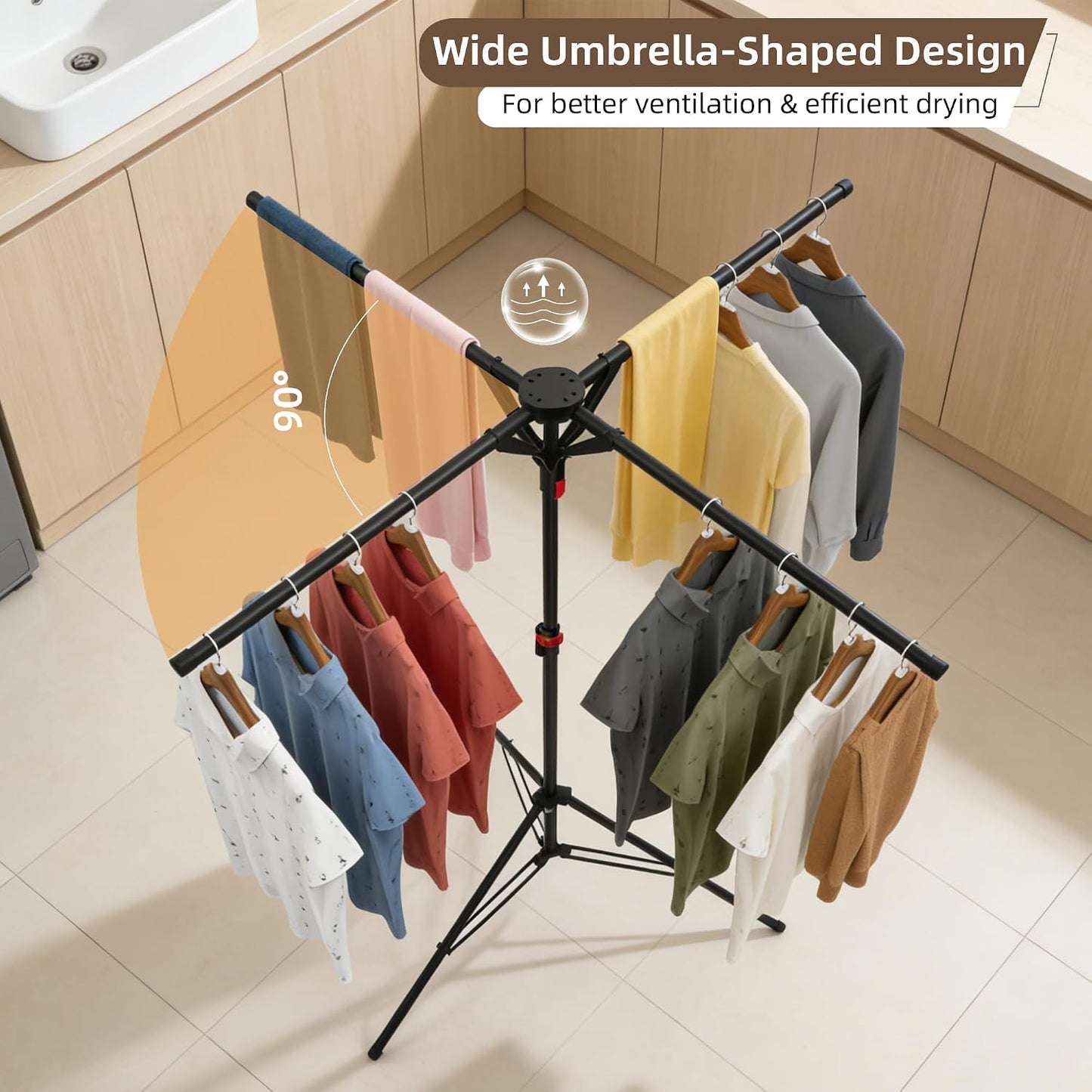 Clothes Drying Rack Foldable, Laundry Drying Rack Collapsible Space-Saving Tripod Clothing Drying Stand for Indoor/Outdoor with Folding Button, Height Adjustable