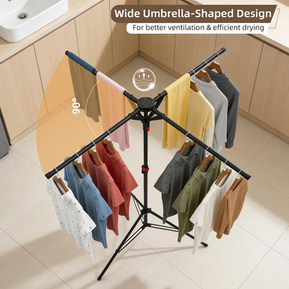 Clothes Drying Rack Foldable, Laundry Drying Rack Collapsible Space-Saving Tripod Clothing Drying Stand for Indoor/Outdoor with Folding Button, Height Adjustable