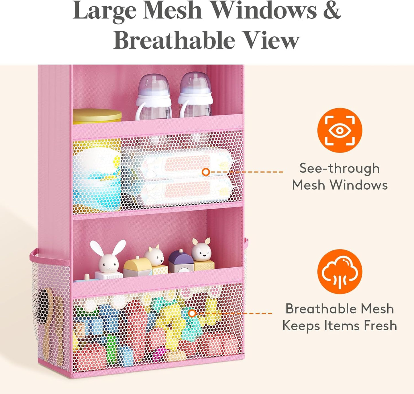 Lifewit 4 Tier Over the Door Diaper Organizer for Nursery, Large Heavy Duty Hanging Storage with 4 Mesh Side Pockets, Sturdy Back of Door Shelf for Baby Stuff Toy in Pantry, Laundry, Bathroom, Gray