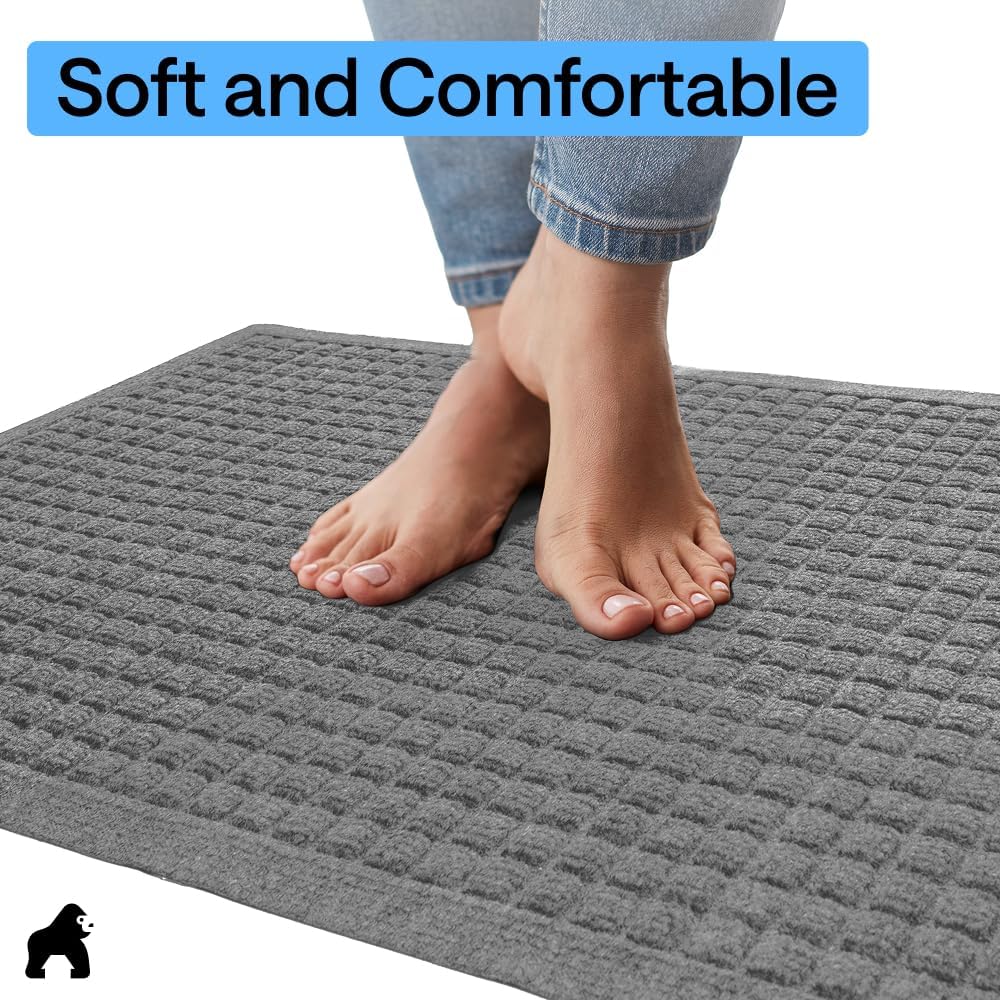 GORILLA GRIP® Ultra Absorbent Front Door Mat Outside Entrance, Traps Dirt and Moisture, HydroABSORB Indoor Outdoor Doormat Holds Up to 1.7 Cups Water, Stain and Fade Resistant Welcome Mat, 29x17 Black