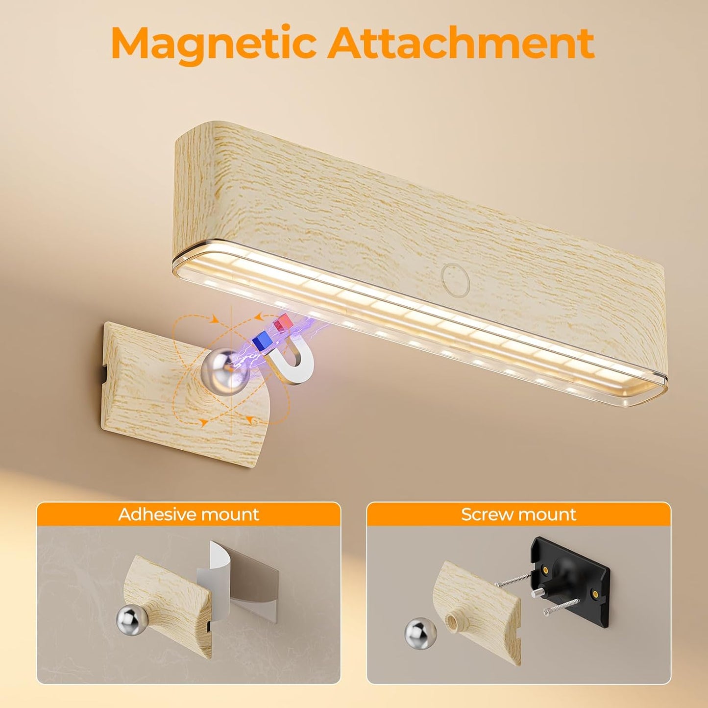 MOITA Magnetic Wireless Battery Operated Wall Sconce, Rechargeable Remote Control & Touch Control Wall Sconces Set of Two, 3-Color Temperatures LED Wall Lights, 360° Rotatable (Walnut, 2-Pack)