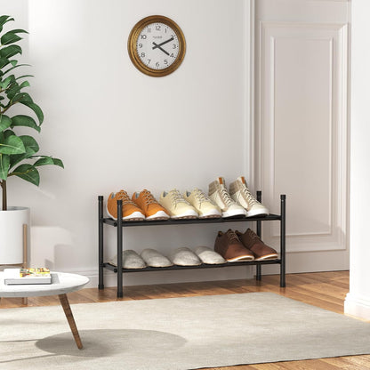 Uneviesyka Expandable Shoe Rack, 2 Tier Shoe Rack for Closet, Stackable Adjustable Standing Metal Shoe Shelf Organizer Storage, Small Shoe Racks for Front Door Entrance、Entryway(Black)