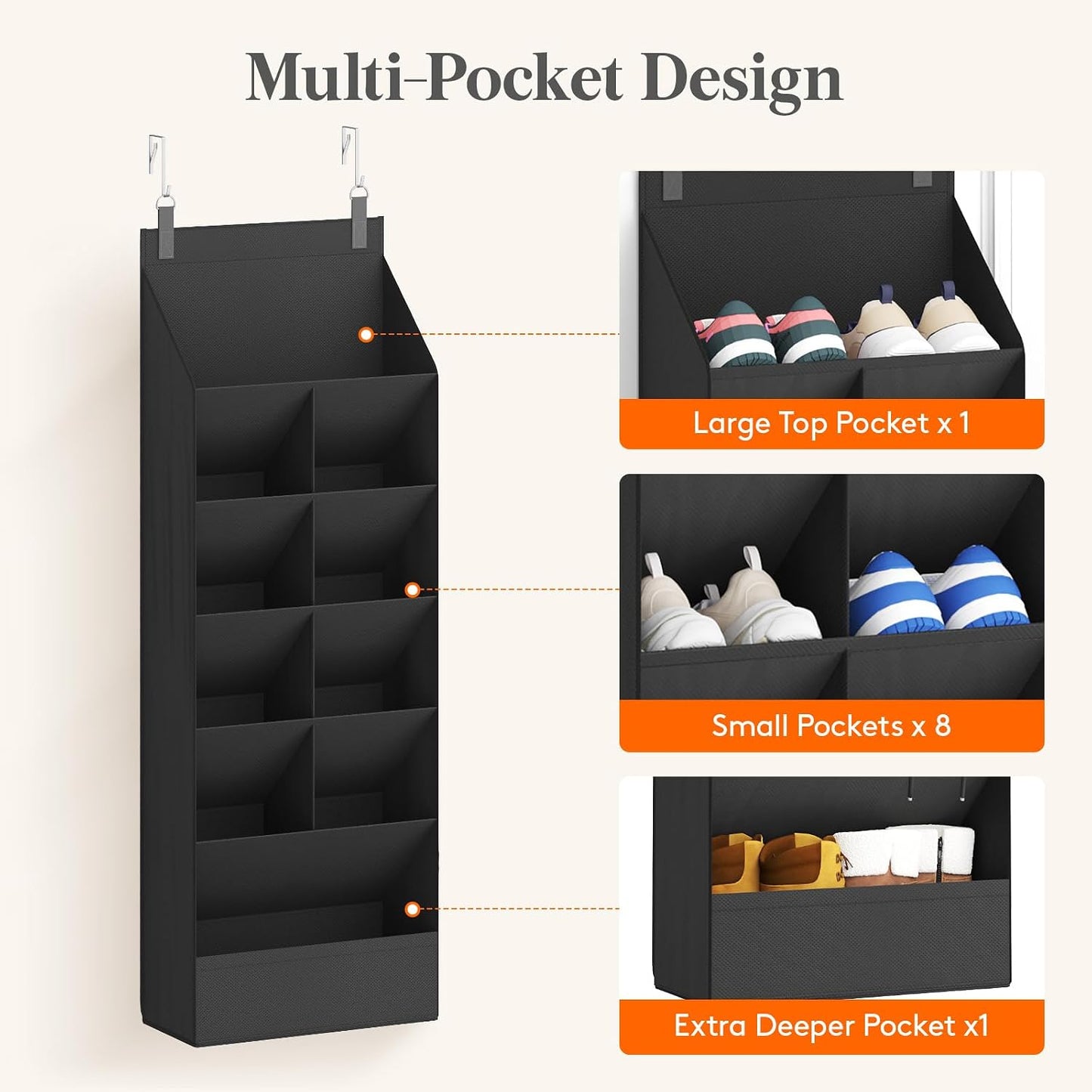 Lifewit 6 Tier Over the Door Shoe Organizer with 11 Large Deep Pockets, Fabric Hanging Shoes Shelf for Closet, Dorm Storage, Fit Up to 12 Pair Shoe Rack Holder for Sneakers, Boots, Gray