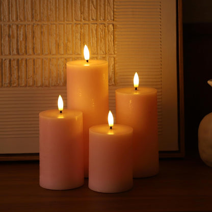 Flickering Flameless Candles, Real Wax Battery Operated Candles with Remote, Flat Top Led Flameless Pillar Candles for Home, Wedding, Party Decor, Set of 4, Φ 3" H 4" 5" 6" 8", Ivory