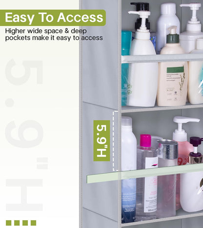 AOODA 2 Pack Over the Door Organizer, Large Capacity Closet Door Hanging Organizer, Clear Deep Pockets Baby Organizer Storage for Nursery, Bathroom, Bedroom, Pantry, Diapers (Grey)
