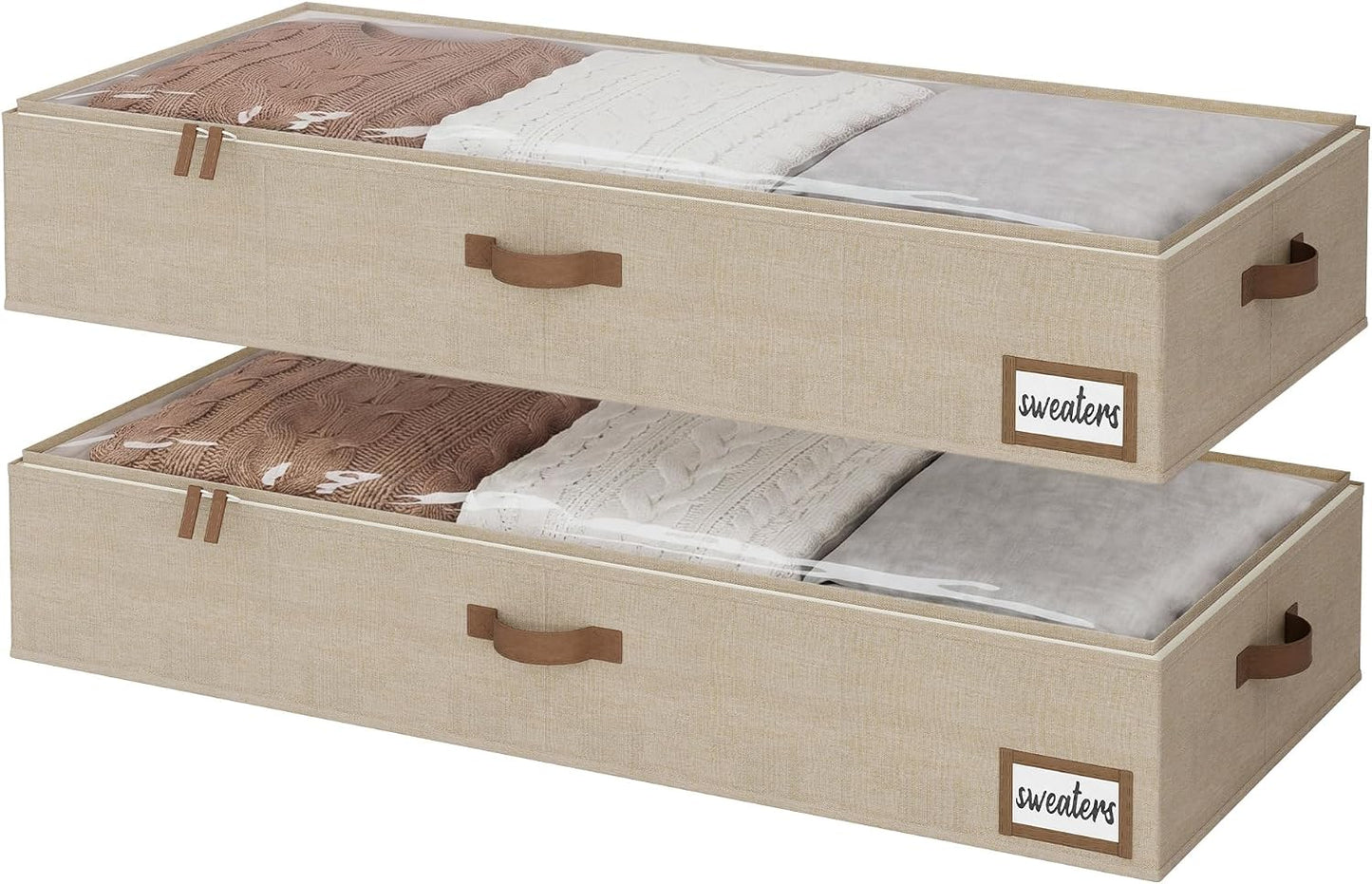 StorageWorks Large Under Bed Storage Containers with Handles and Label Holder, 2 Pack Ultra-thick Fabric Underbed Bins, Closet Organizer for Clothes, Blankets, Sweater