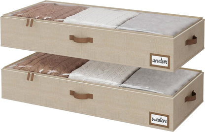 StorageWorks Large Under Bed Storage Containers with Handles and Label Holder, 2 Pack Ultra-thick Fabric Underbed Bins, Closet Organizer for Clothes, Blankets, Sweater
